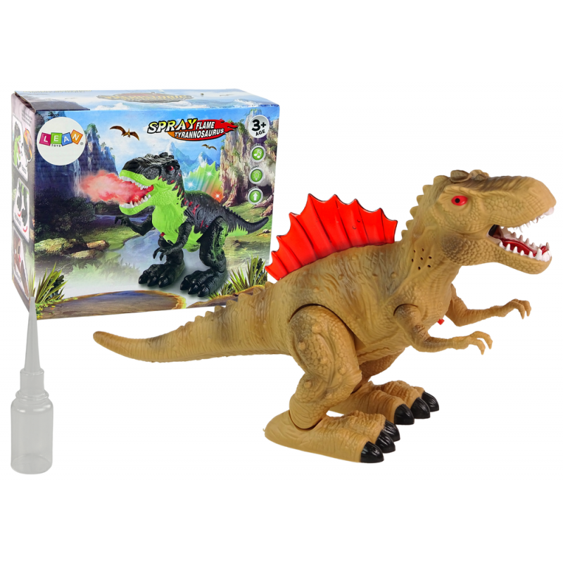 Dinosaur Breathes Fire Steam Lights Battery Pack Brown