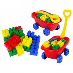 Pulling trolley with colourful K3 blocks Red