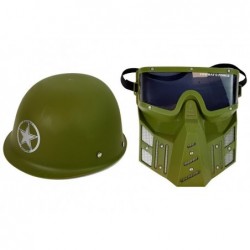 Military Set Rifle Mask Helmet Binoculars Dark Green