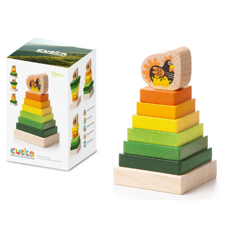 Wooden Tower Pyramid Hen Overlay Coloured Squares LD-15 15276