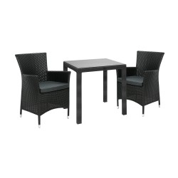 Garden furniture set WICKER table, 2 chairs, black