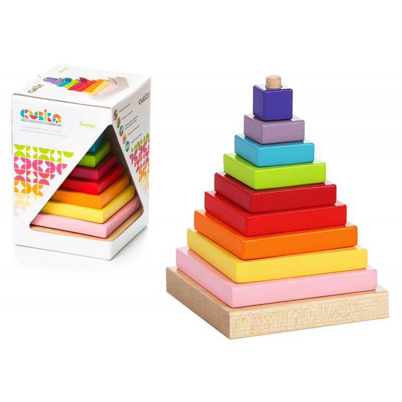 Wooden Pyramid Overlay Coloured Squares 13357