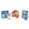 TOOKY TOY Wooden Set of Buildings and Figures City Police Hospital Fire Station Policeman Doctor Fireman