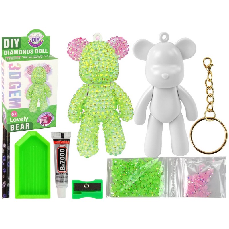 Creative Teddy Bear DIY Diamonds 3D Keyring Set Green