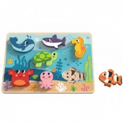 TOOKY TOY Wooden Puzzle Montessori Sea World Fish Turtle Shapes