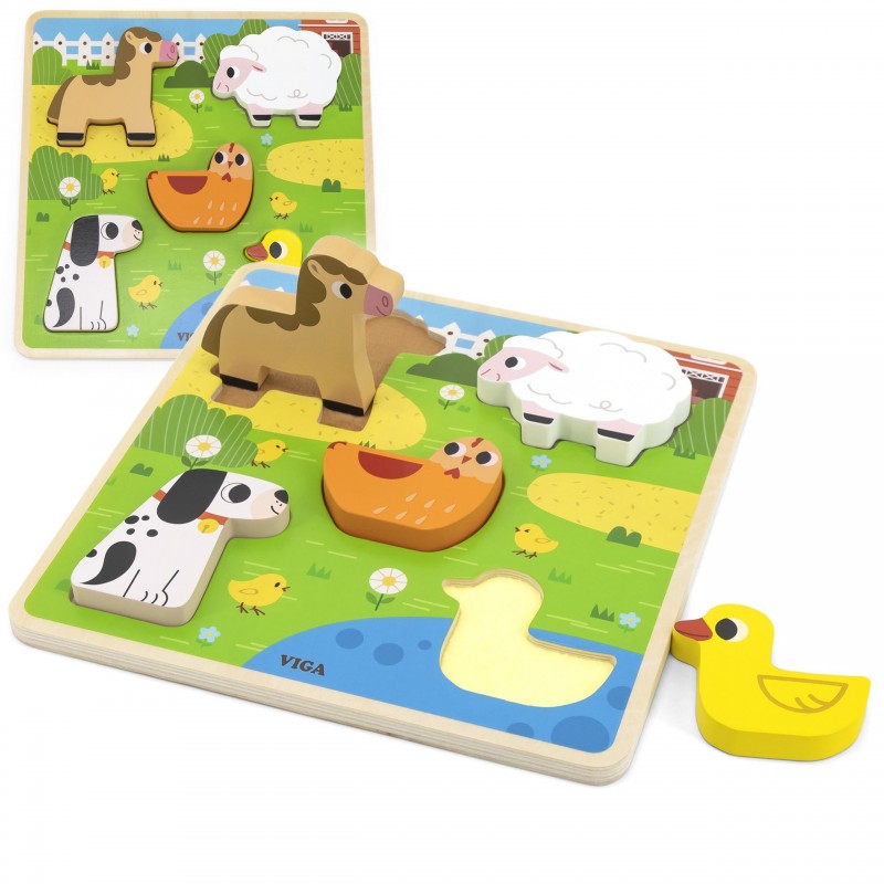 VIGA Wooden Animals Farm Puzzle to Match