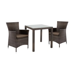 Garden furniture set WICKER table, 2 chairs, dark brown