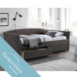 Bed GENESIS with mattress HARMONY TOP (86861) 90x200cm, 2-drawers, frame is covered with fabric, color  grey