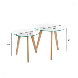 Side tables HELENA 2pcs set D40xH40cm, D50xH45cm, glass