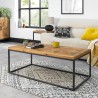 Coffee table INDUS 114x60xH42cm, mosaic oak veneer table top, grey metal frame