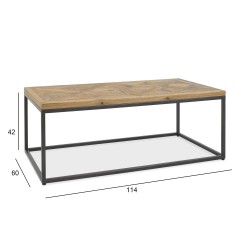 Coffee table INDUS 114x60xH42cm, mosaic oak veneer table top, grey metal frame