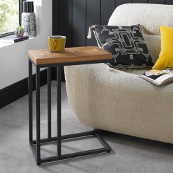 Приставной столик INDUS 45,5x25xH60см, столешница из дубового шпона, мозаика, металлический каркас серого цвета