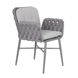 Садовый стул ASCONA 59x62xH83см, серая алюминиевая рама с тканой веревкой, серые подушки
