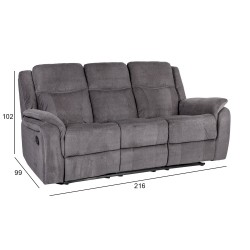 Diivan NORMAN 3-kohaline mehaaniline recliner 216x99xH102cm hall, polüesterkangas, puit, metall