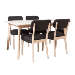 Söögilauakomplekt ADORA laud 120 150x80xH75cm, 4 tooli (21926) 49x50xH85,5cm, pöögispooniga mööbliplaat, täispuit