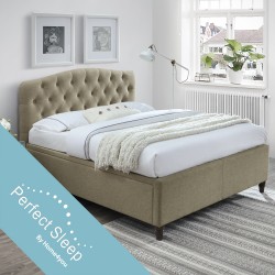 Bed ZETA 160x200cm, with storage space and mattress HARMONY TOP, beige