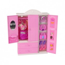 Doll with Clothes Wardrobe Room Furniture Wardrobe Bed Accessories