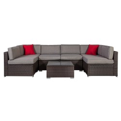 Садовая мебель CLIFF с подушками, стол и угловой диван, алюминиевая рама с пластиковым плетением, цвет  коричневый