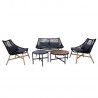 Комплект садовой мебели HELSINKI, диван, 2 стула и 2 стола, алюминиевая рама с плетеной черной веревкой