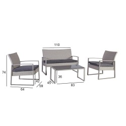 Садовая мебель VICTORIA с подушками, стол, скамья и 2 кресла, стальная рама с плетением из пластика, цвет  серый