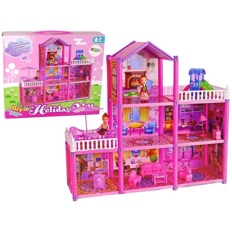 DIY Doll's House Dollhouse Furnished 129 Elements Pink