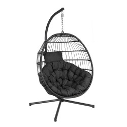 Подвесное кресло WELS с подушками, 95x95x198см, ножка  чёрная стальная труба, сиденье  плетение из пластика, цвет  серый