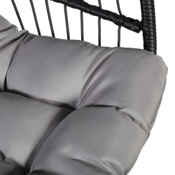Подвесное кресло YOYO с белыми подушками, 100x95 110xH196см, ножка  чёрная стальная труба, сиденье  плетение из пластика