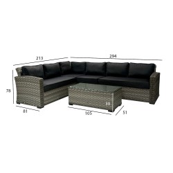 Садовая мебель GENEVA с подушками, угловой диван и стол 105x51xH39см, цвет тёмно-серый