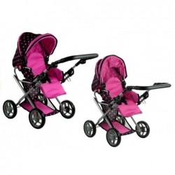 Doll Bogie and Stroller Alice- with Carrier, Bag and Bedding Black with Pink Dots