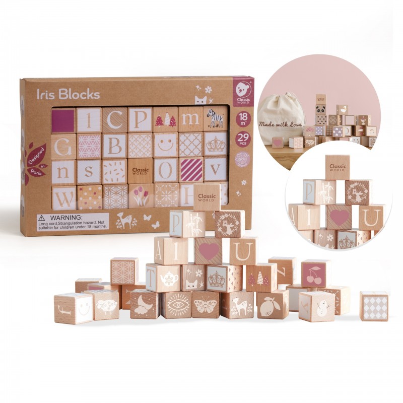 CLASSIC WORLD Wooden Blocks Pastel Puzzle Learning to Count Letters Patterns 29 pcs.