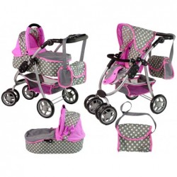 Baby Doll Stroller 2-in-1 Carrycot Bag Pink Stars