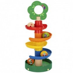 Tooky Toy Wooden Ball Track with Animals Ball Track Spiral + 4 Balls