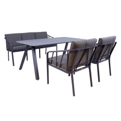 Aiamööbli komplekt KAHLA laud, diivan ja 2 tooli, hall