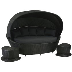 Sofa MUSE with foot stools, black