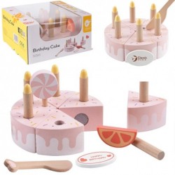CLASSIC WORLD Wooden Birthday Cake for Cutting Candles Fruit 16 pcs.