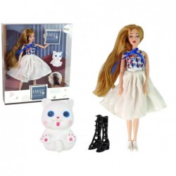 Baby Doll Doll with Cat Long Brown Hair.