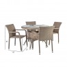 Aiamööblikomplekt LARACHE laud ja 4 tooli (2102) lauaplaat  läbipaistev klaas, alumiiniumraam plastikpunutisega
