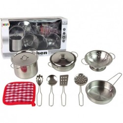A set of pots and kitchen accessories for children