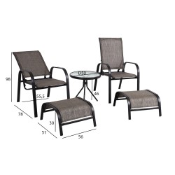Комплект садовой мебели DAKOTA стол, 2 стула с регулируемой спинкой и 2 тумбы, сиденье  серый текстиль, черная стальная