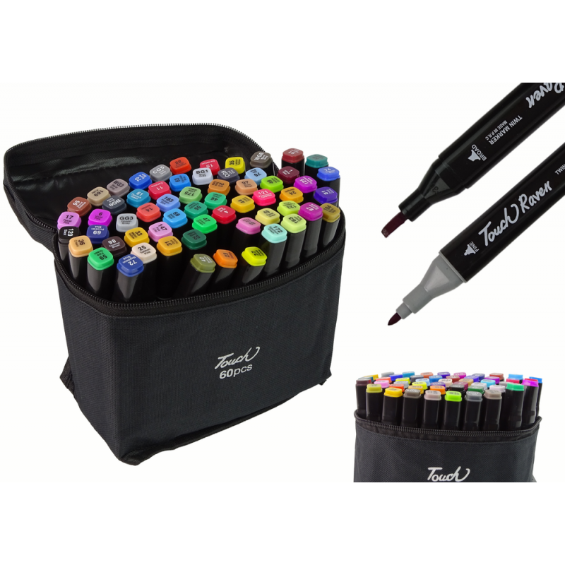 Set of 60 Double-sided Alcohol Markers Pro Touch + Bag