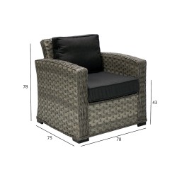 Кресло GENEVA с подушками, 78x75xН78см, рама  алюминий с плетением из пластика, цвет  серый