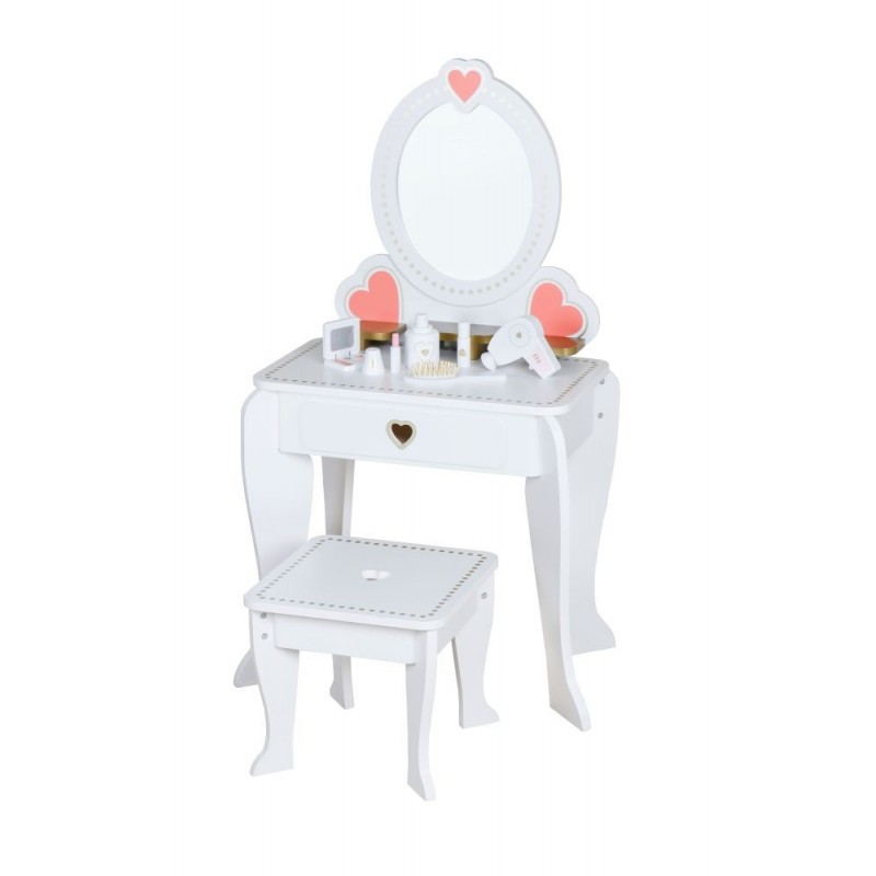 Dressing Table Wooden White Hearts Mirror