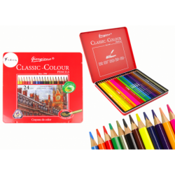 Set of 24 Art Crayons Metal Container
