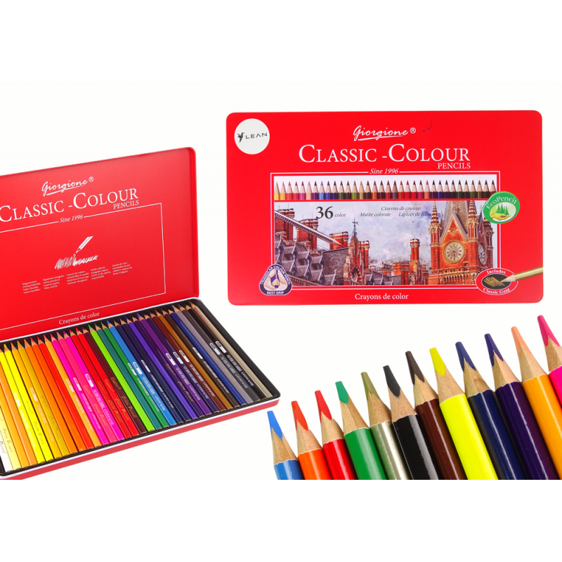 Set of 36 Art Crayons Metal Container