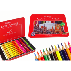 Set of 48 Art Crayons Metal Container