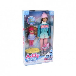 Anlily Dolls Mom With Daughter Sledding Sleigh Set