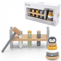 VIGA PolarB Set Wooden Pyramid + Punch with Hammer Penguin Montessori