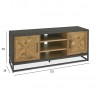 TV table INDUS 133x38xH55cm, mosaic oak veneer doors, black body, grey metal frame