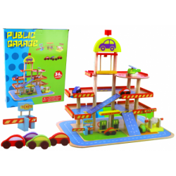 Wooden Double-Story Parking Lot Cars Accessories Set