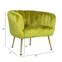 Кресло TUCKER 78x71xH69см, материал покрытия  бархат, цвет  светло-зелёный, ножки  нержавеющая сталь золотого цвета